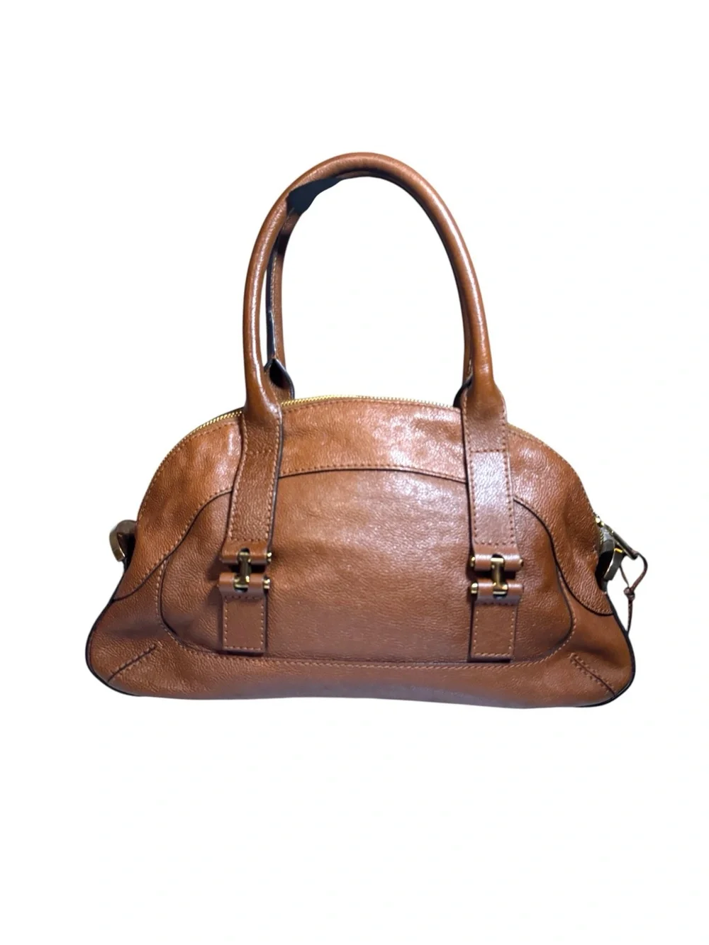 Chloe Tan Leather Bowler Dome Georgia Satchel Handbag